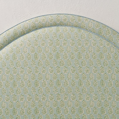 The Grace Queen Headboard - Perry Floral Green - Sky Blue Trim