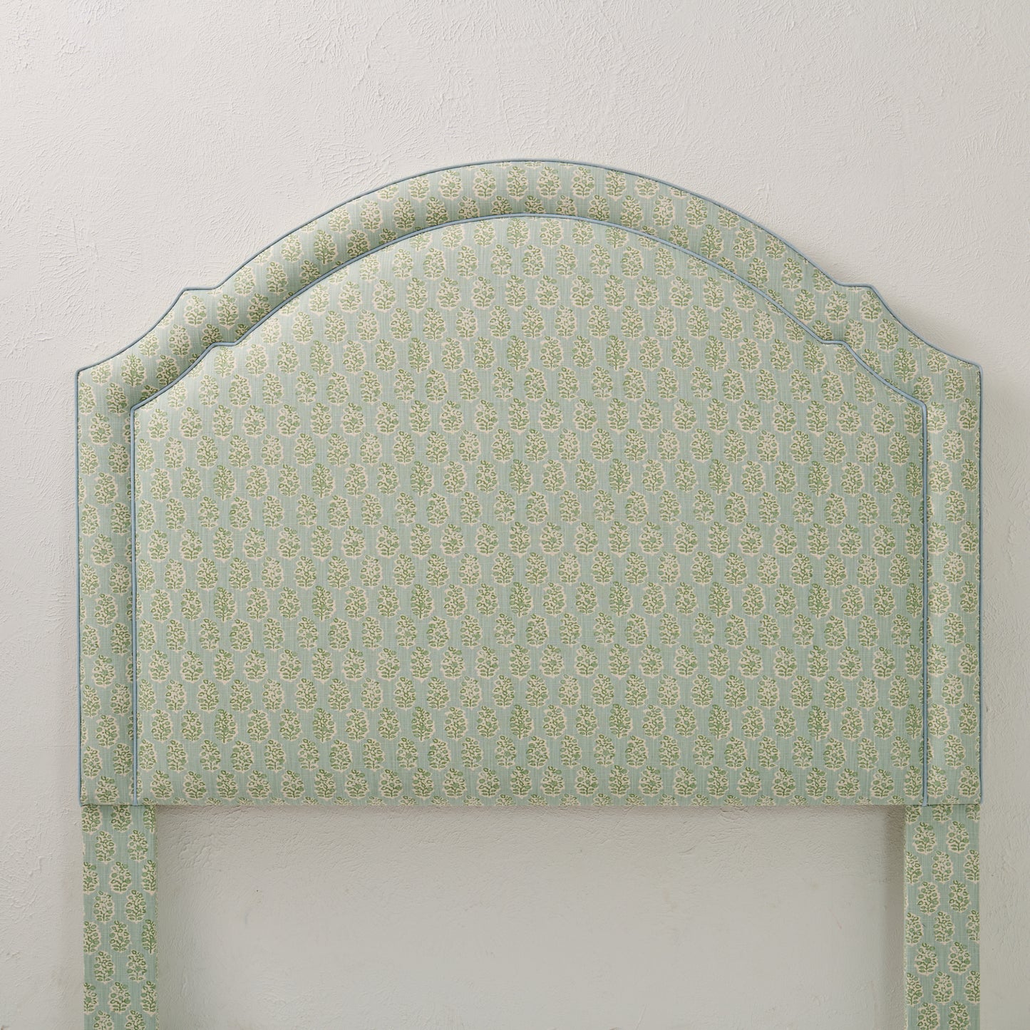 The Grace Queen Headboard - Perry Floral Green - Sky Blue Trim
