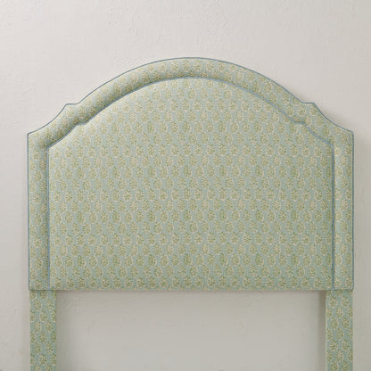 The Grace Queen Headboard - Perry Floral Green - Sky Blue Trim