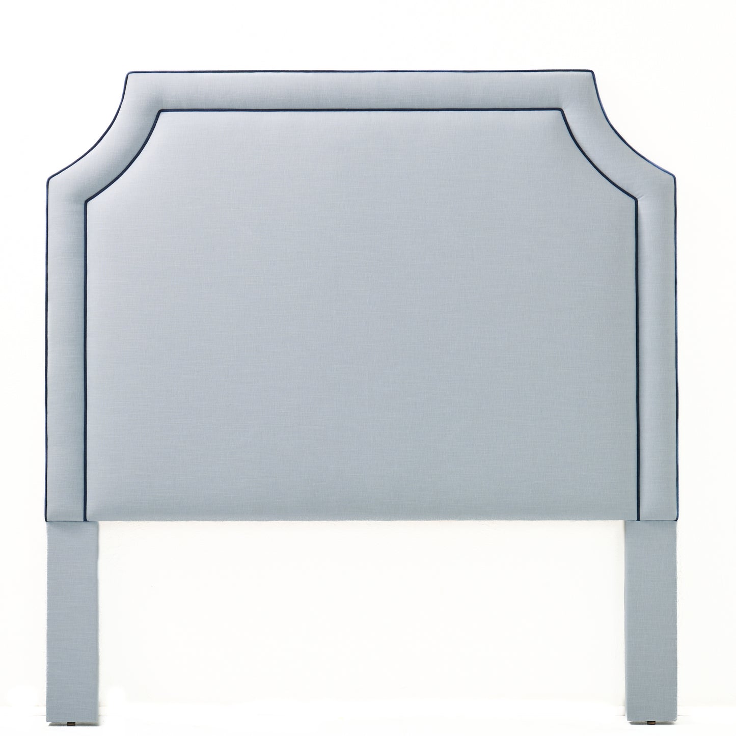 The Addison Queen Headboard - Sky Blue Woven Fabric - Navy Trim