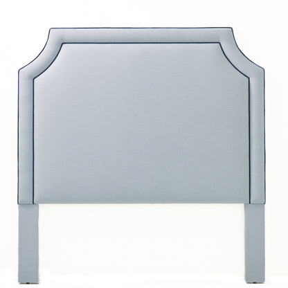 The Addison Queen Headboard - Sky Blue Woven Fabric - Navy Trim