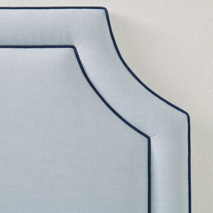 The Addison Queen Headboard - Sky Blue Woven Fabric - Navy Trim