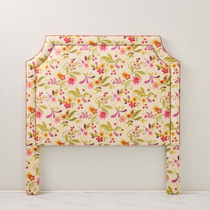The Addison Queen Headboard - Fabricut Floral Orchid Fabric - Lavender Trim