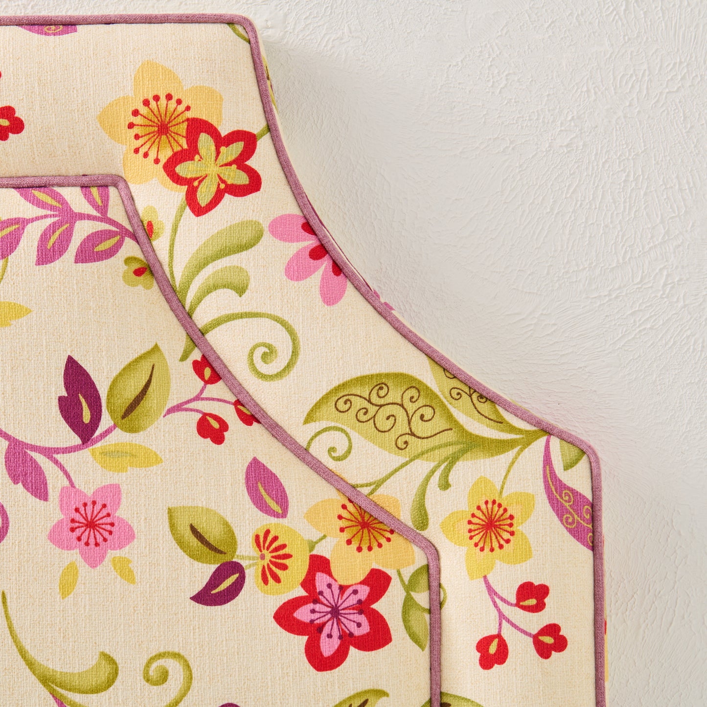 The Addison Queen Headboard - Fabricut Floral Orchid Fabric - Lavender Trim