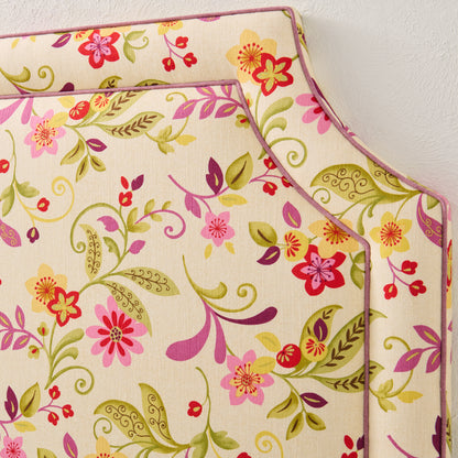 The Addison Queen Headboard - Fabricut Floral Orchid Fabric - Lavender Trim