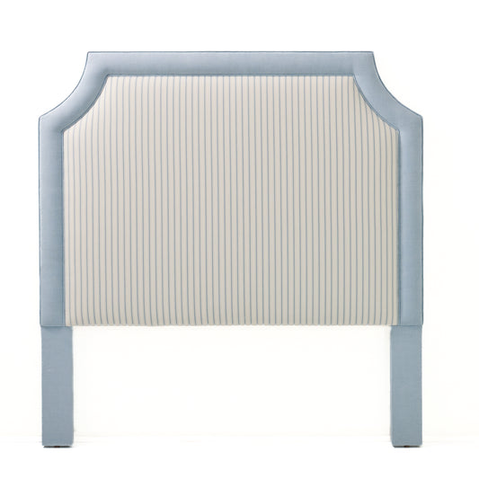 65”H Queen Headboard only - Schumacher Stripe Fabric with Sky Blue Trim