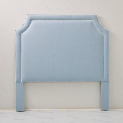 The Addison Queen Headboard - Sky Blue Woven Fabric - White Trim
