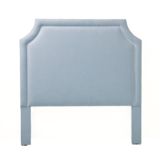65”H Queen Headboard only - Sky Blue Fabric with White Trim