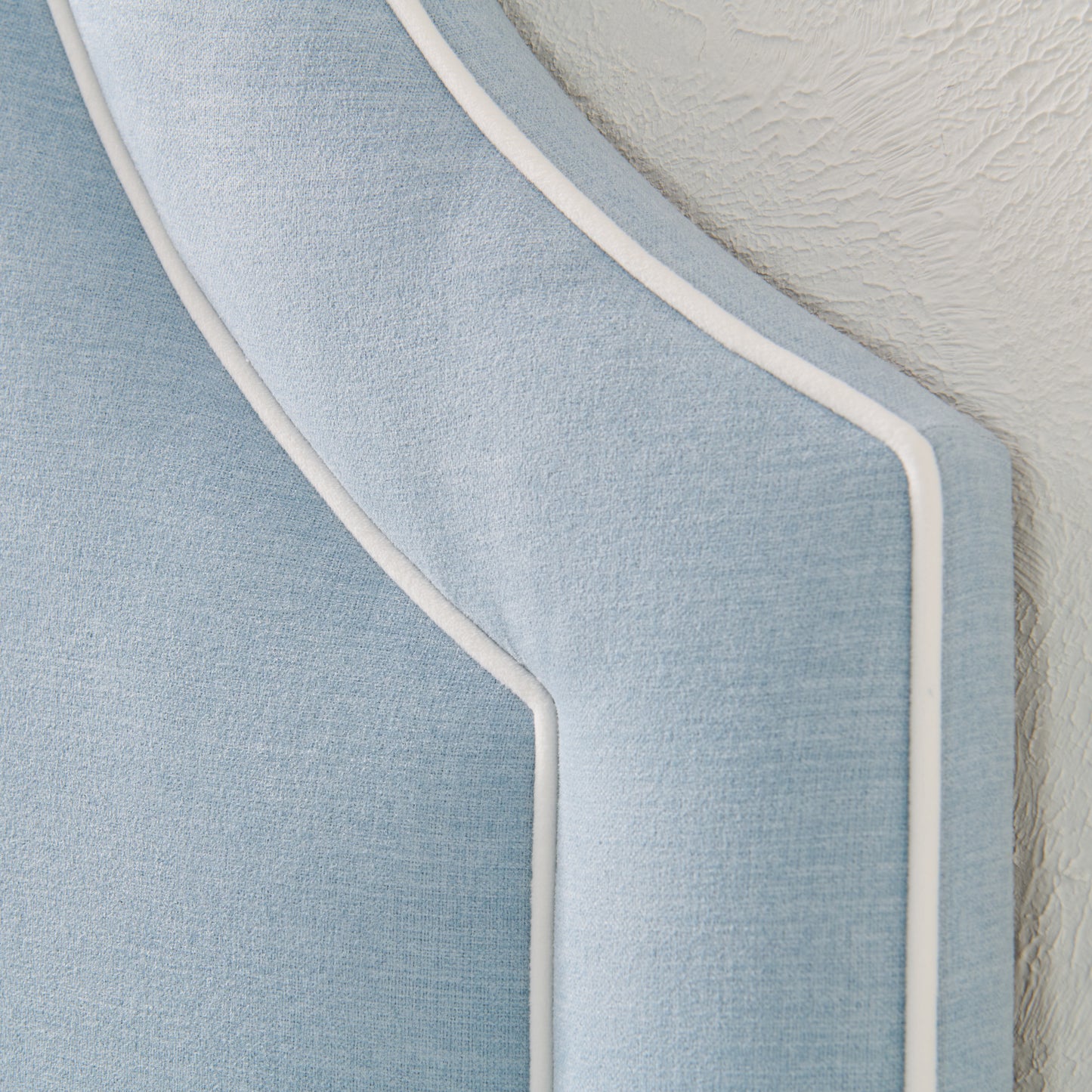 The Addison Queen Headboard - Sky Blue Woven Fabric - White Trim