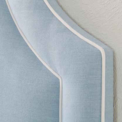 The Addison Queen Headboard - Sky Blue Woven Fabric - White Trim