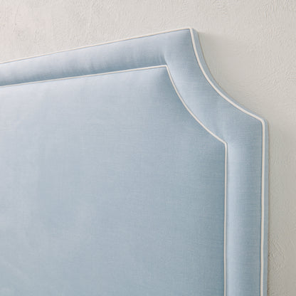 The Addison Queen Headboard - Sky Blue Woven Fabric - White Trim