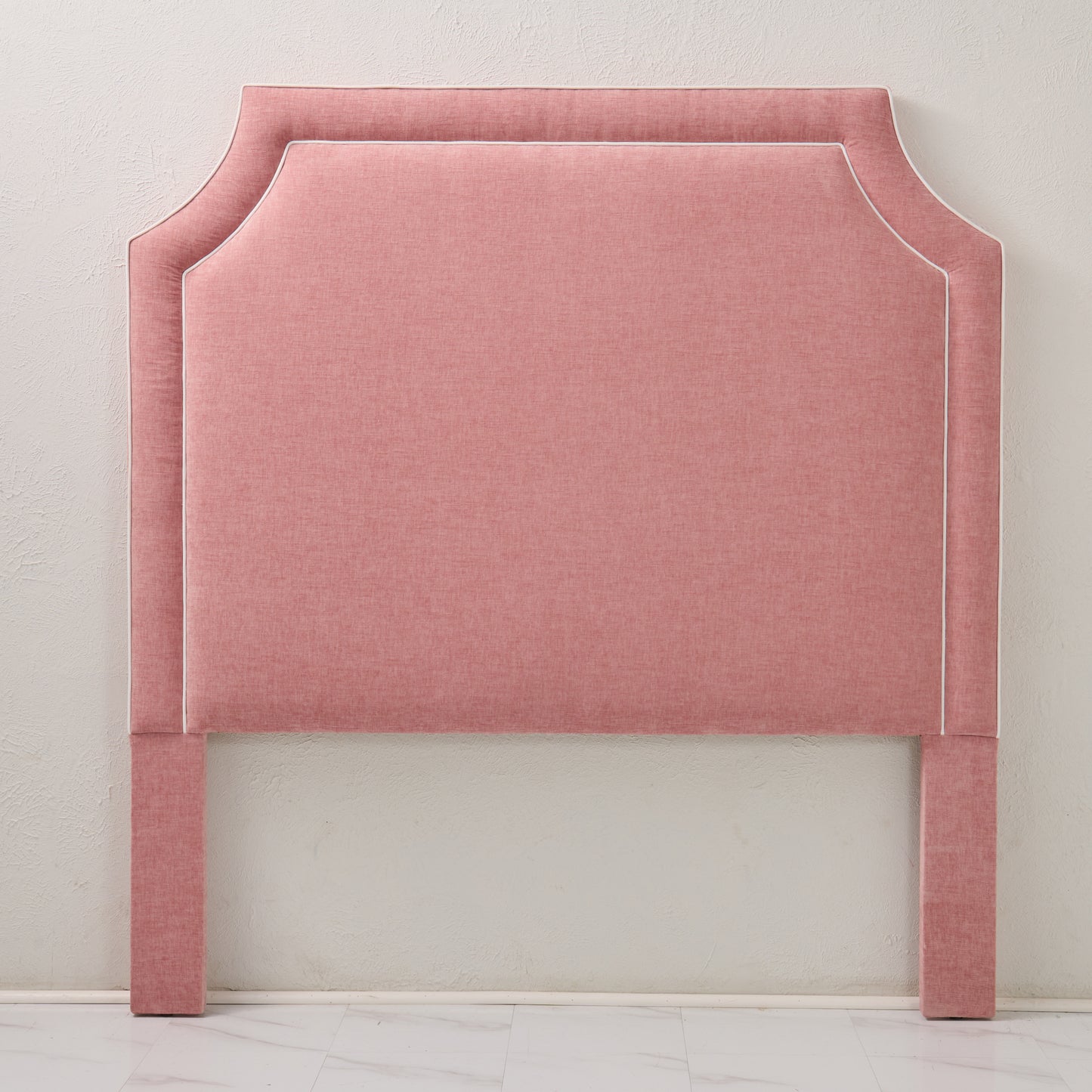 The Addison Queen Headboard -  Petal Pink Fabric - White Trim