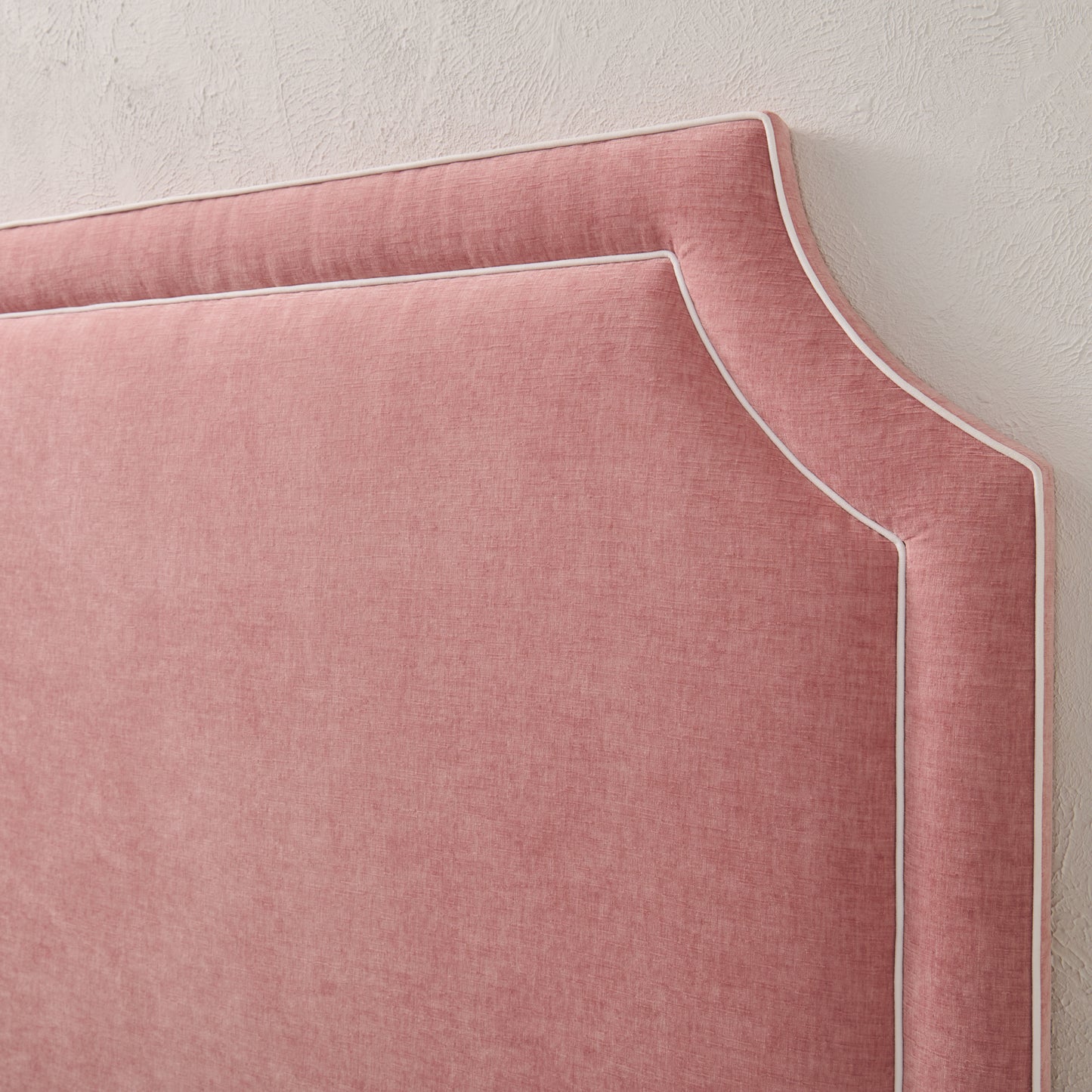 The Addison Queen Headboard -  Petal Pink Fabric - White Trim