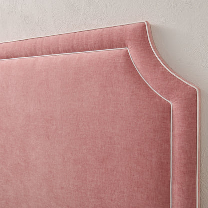 The Addison Queen Headboard -  Petal Pink Fabric - White Trim