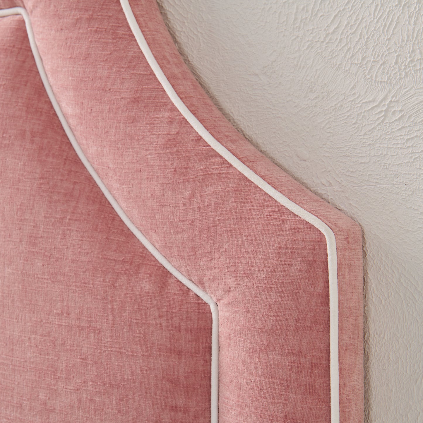 The Addison Queen Headboard -  Petal Pink Fabric - White Trim