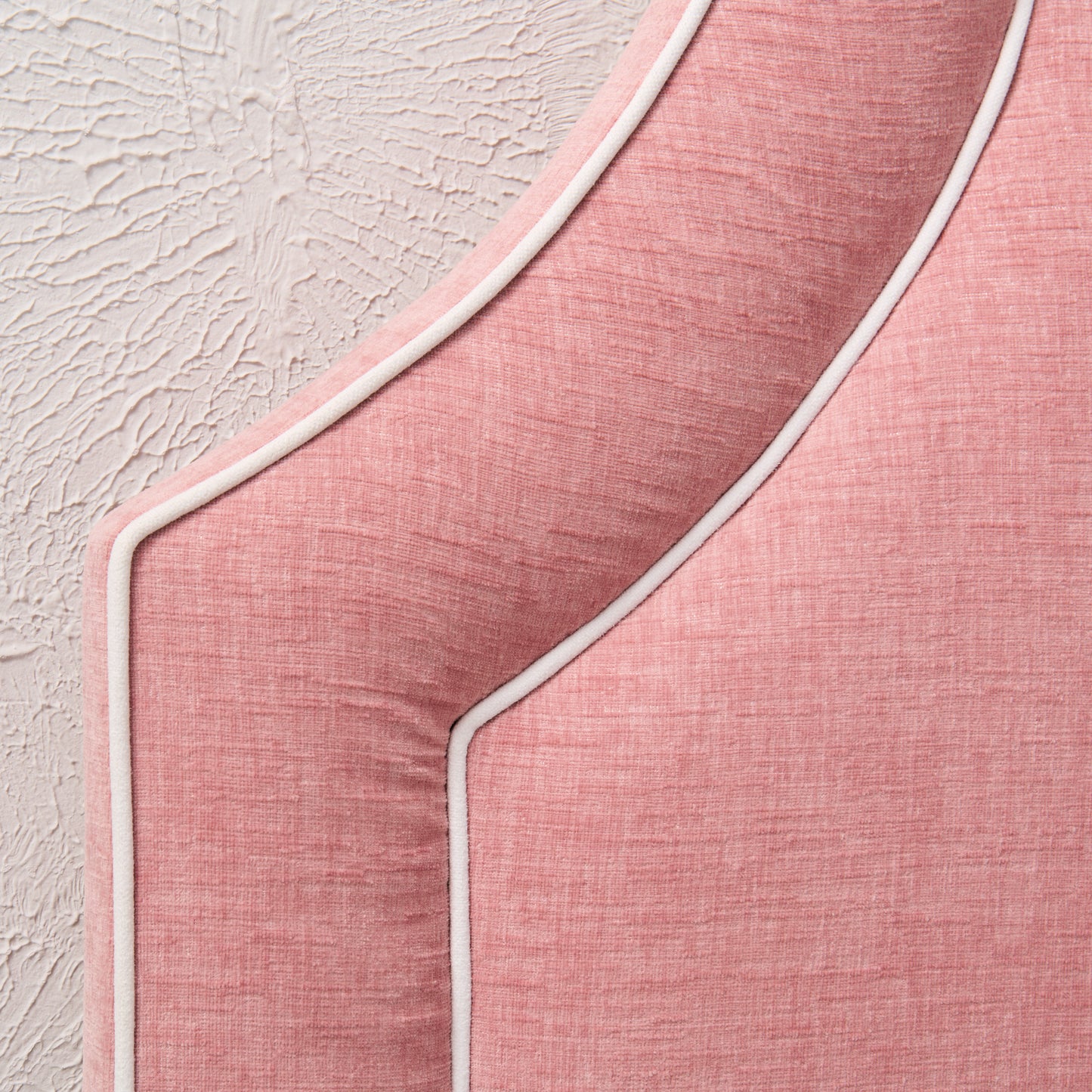 The Addison Queen Headboard -  Petal Pink Fabric - White Trim