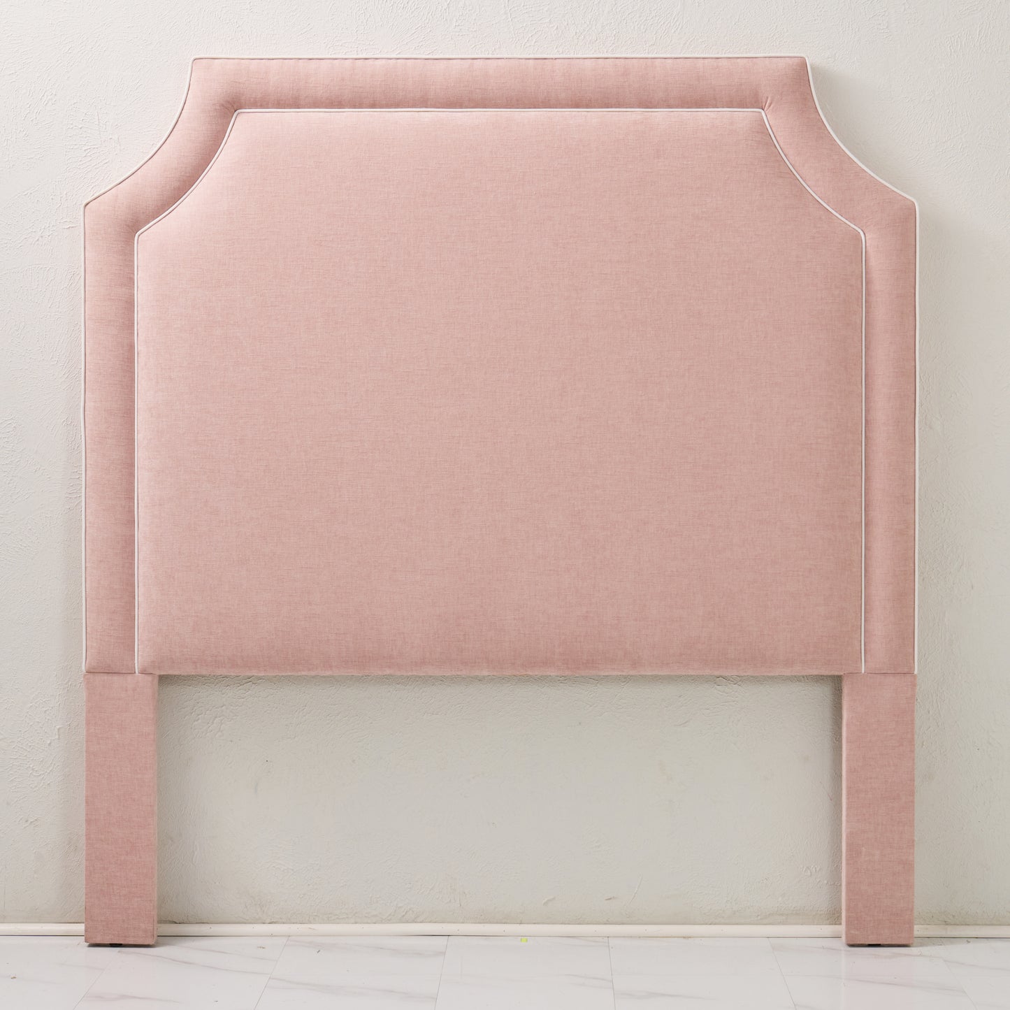 65" H Queen Headboard Pale Pink Performance Fabric - White Trim