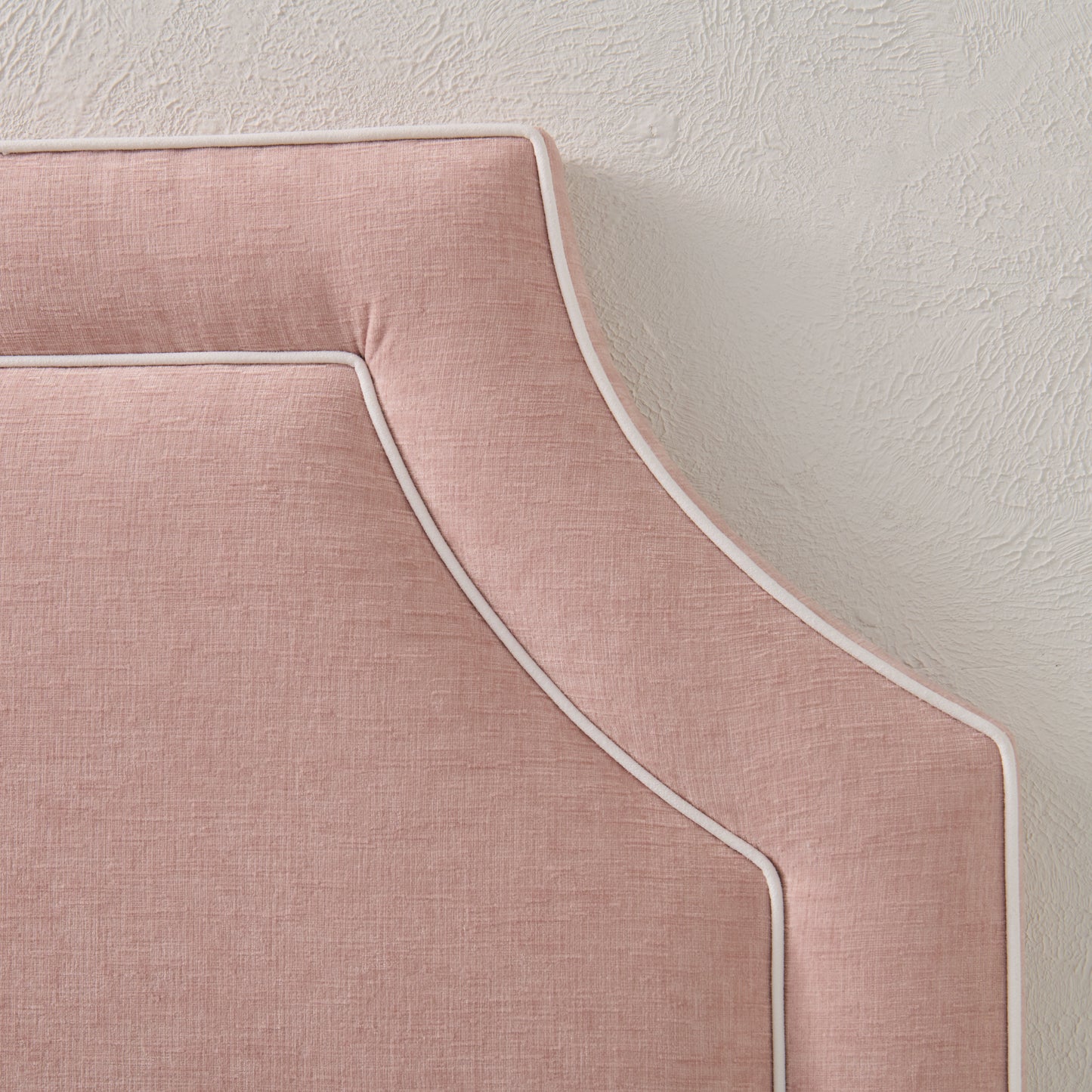 65" H Queen Headboard Pale Pink Performance Fabric - White Trim