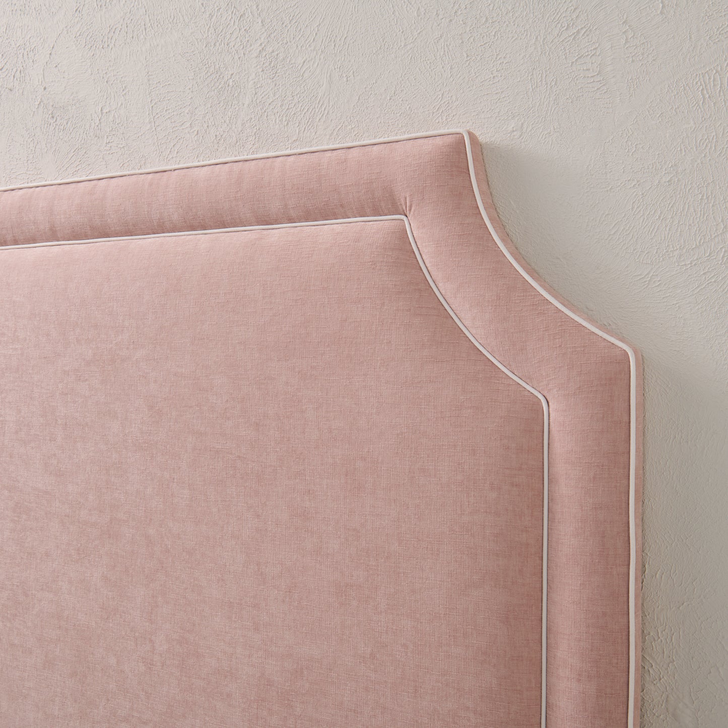 65" H Queen Headboard Pale Pink Performance Fabric - White Trim