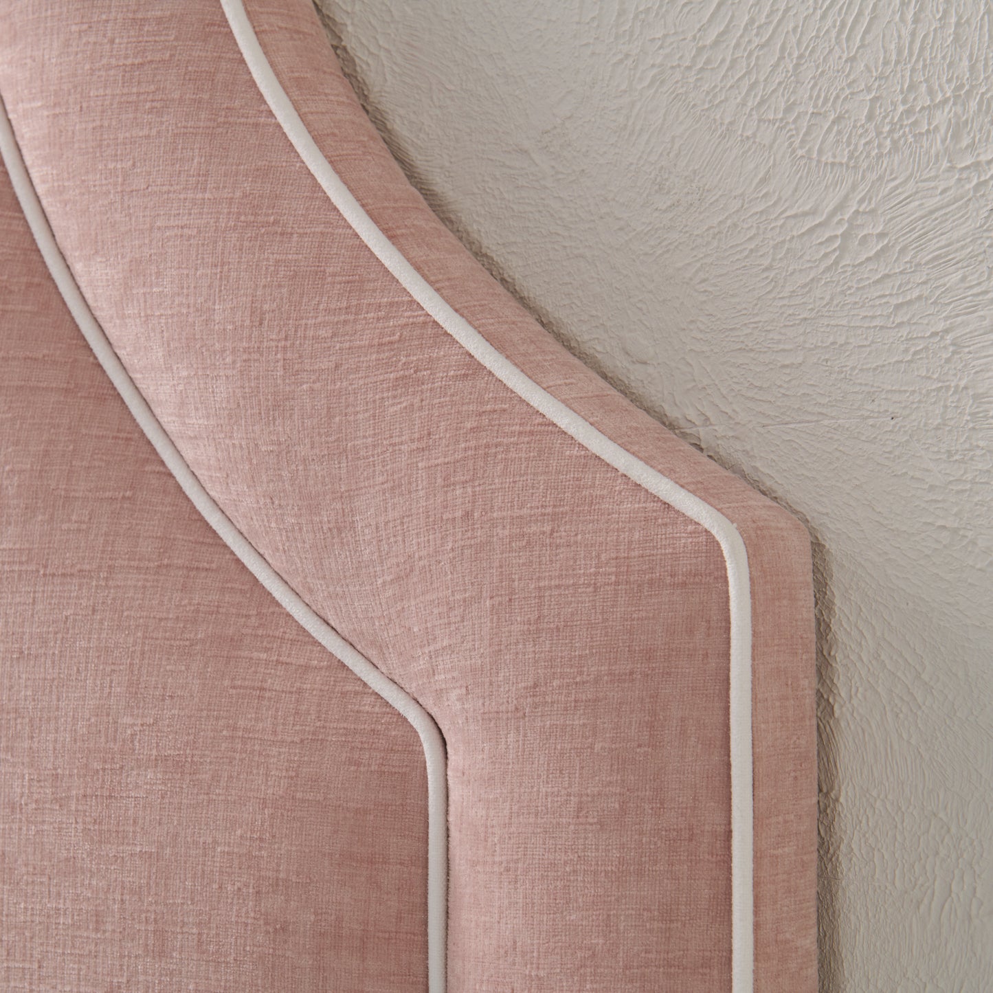 65" H Queen Headboard Pale Pink Performance Fabric - White Trim