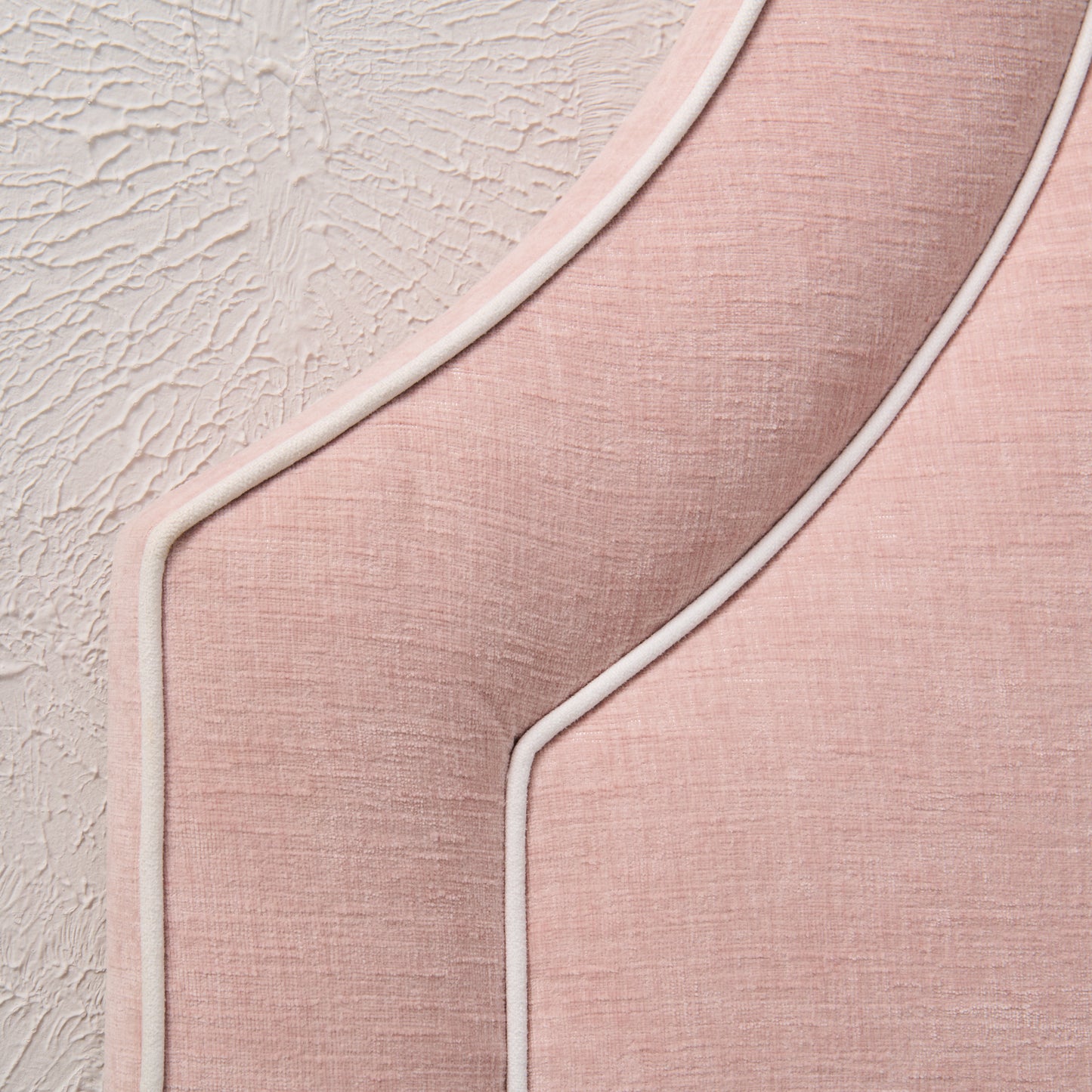 65" H Queen Headboard Pale Pink Performance Fabric - White Trim