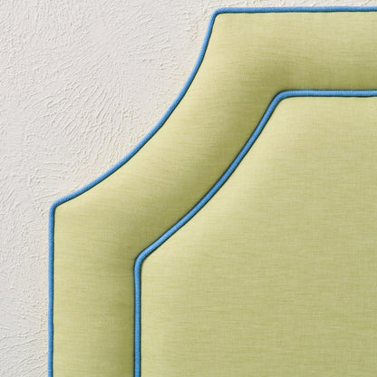 The Addison Twin Headboard -  Lime Green Linen Fabric - Blue Trim