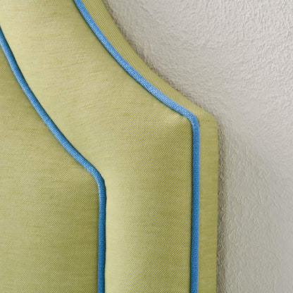 The Addison Twin Headboard -  Lime Green Linen Fabric - Blue Trim