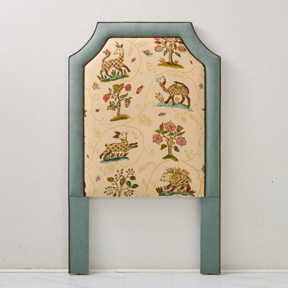 The Addison Twin Headboard - La Menagerie Schumacher Sage Green Fabric - Brown Trim
