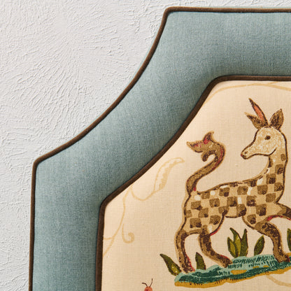 The Addison Twin Headboard - La Menagerie Schumacher Sage Green Fabric - Brown Trim