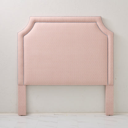 65" H Queen Headboard Blush Pink Dot Pattern Fabric - Sky Blue Trim