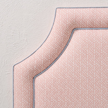 65" H Queen Headboard Blush Pink Dot Pattern Fabric - Sky Blue Trim
