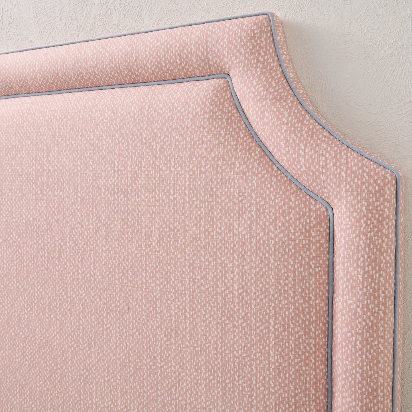65" H Queen Headboard Blush Pink Dot Pattern Fabric - Sky Blue Trim