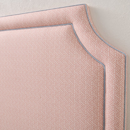 65" H Queen Headboard Blush Pink Dot Pattern Fabric - Sky Blue Trim