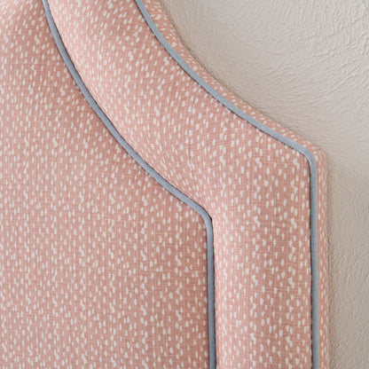 65" H Queen Headboard Blush Pink Dot Pattern Fabric - Sky Blue Trim
