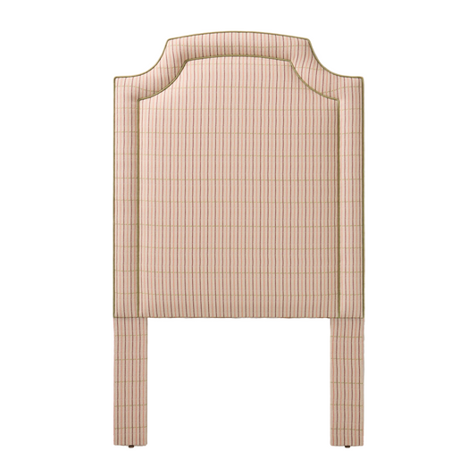 The Aliana Twin Headboard - Striped Cream Fabric - Green Trim
