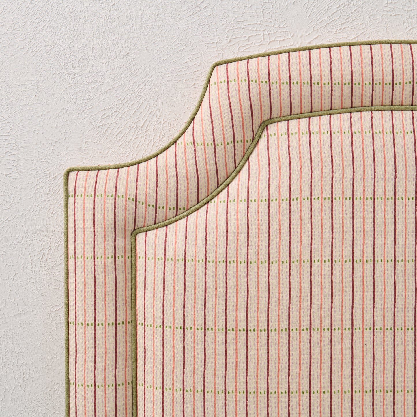 The Aliana Twin Headboard - Striped Cream Fabric - Green Trim