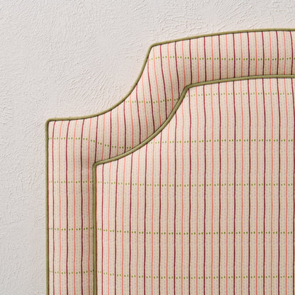 The Aliana Twin Headboard - Striped Cream Fabric - Green Trim