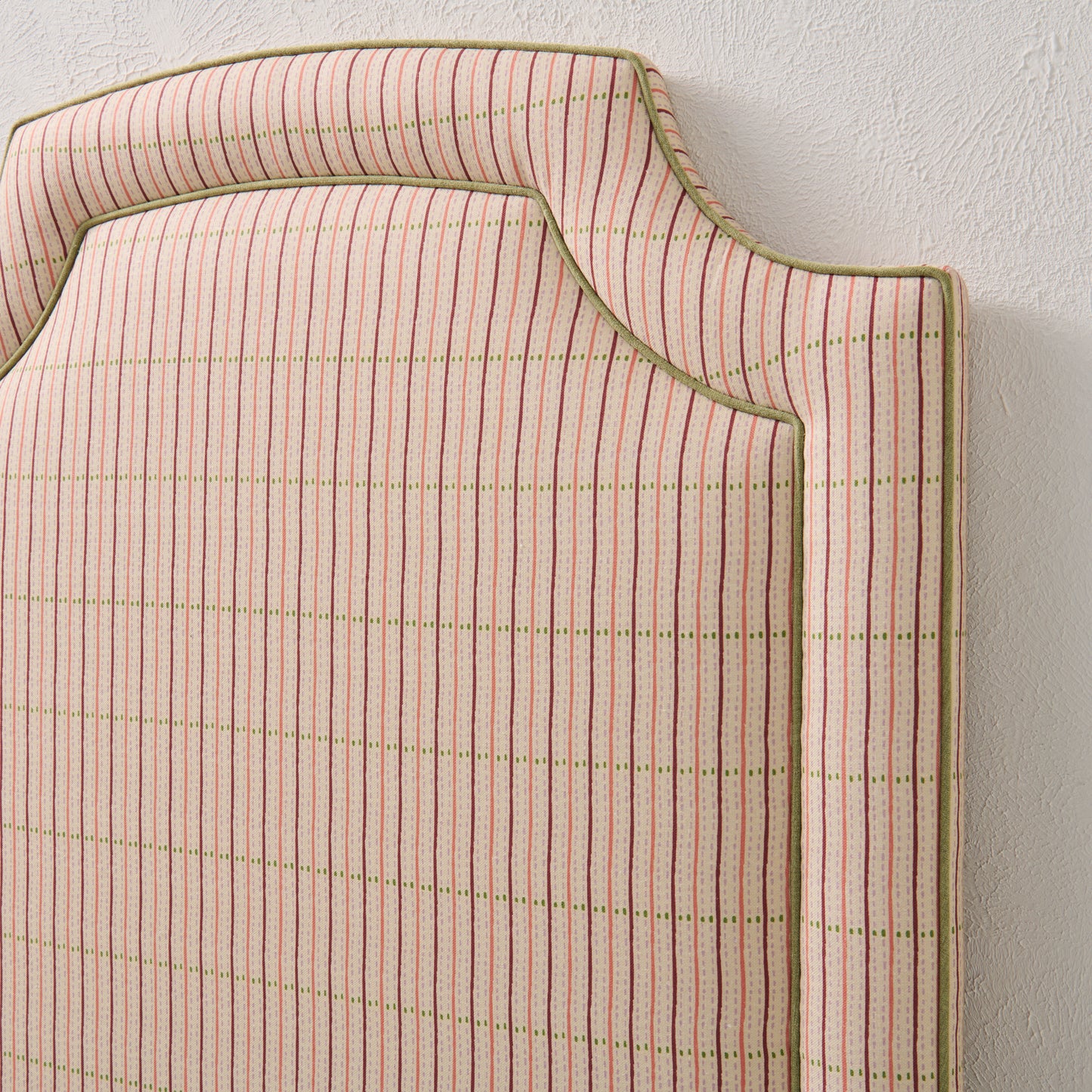 The Aliana Twin Headboard - Striped Cream Fabric - Green Trim