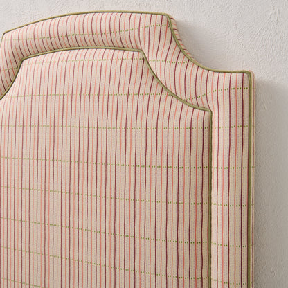 The Aliana Twin Headboard - Striped Cream Fabric - Green Trim