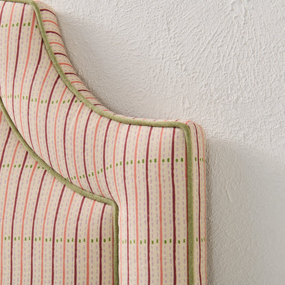 The Aliana Twin Headboard - Striped Cream Fabric - Green Trim