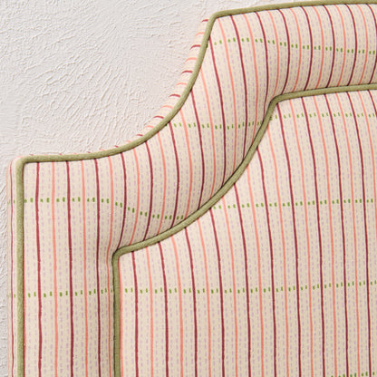 The Aliana Twin Headboard - Striped Cream Fabric - Green Trim