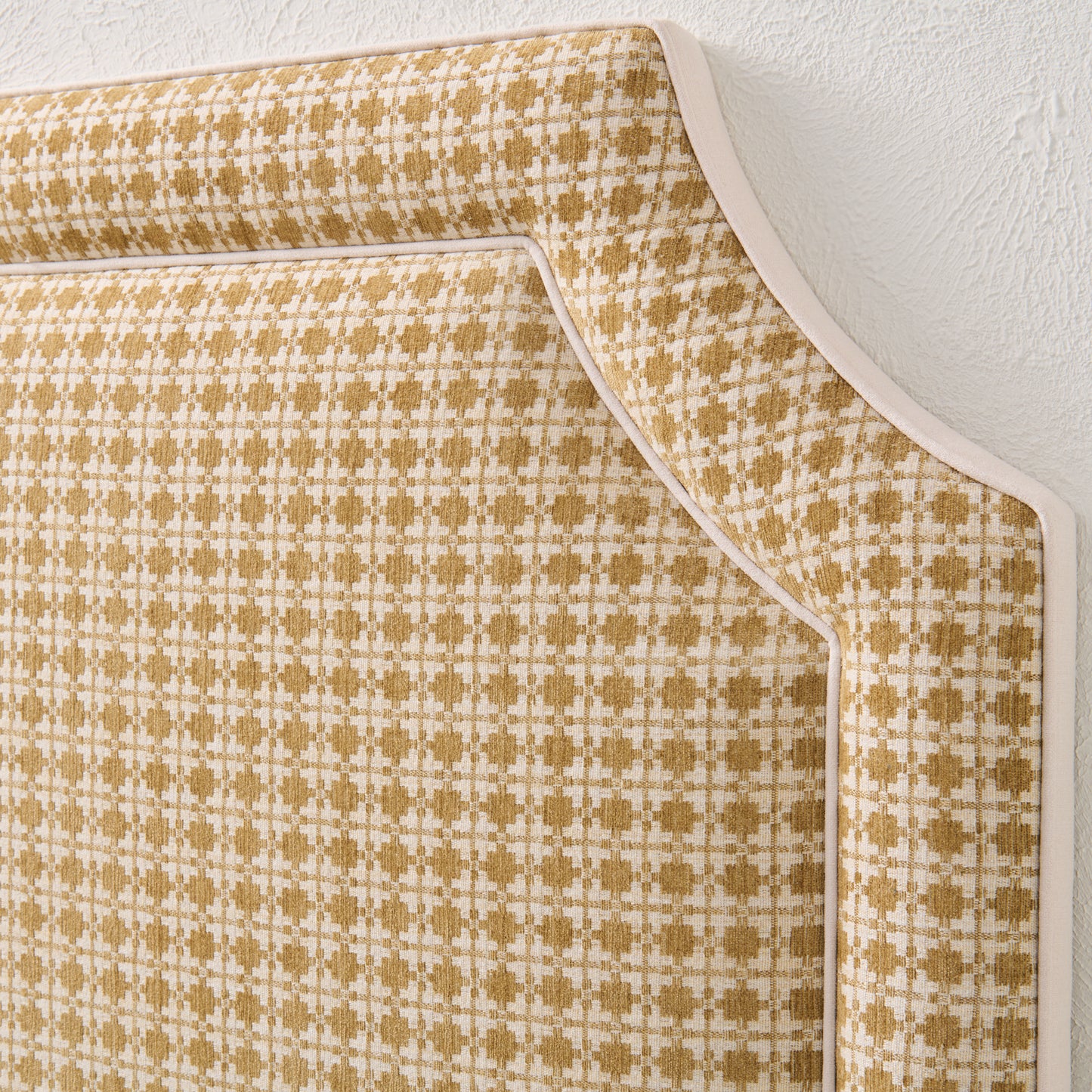 The Addison Twin Headboard - Kravet Camel Couture Fabric - Cream Trim