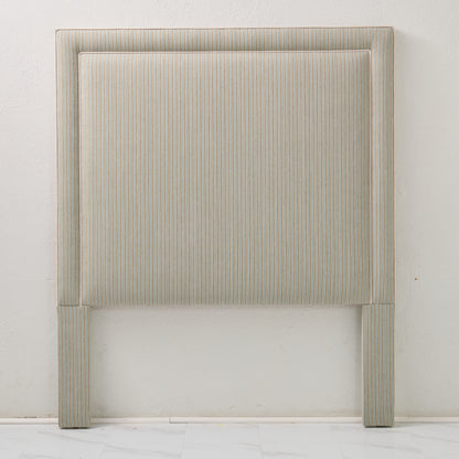 The Jacob Queen Headboard - Stripe Grey Blue Fabric - White Trim