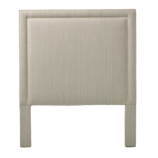The Jacob Queen Headboard - Stripe Grey Blue Fabric - White Trim