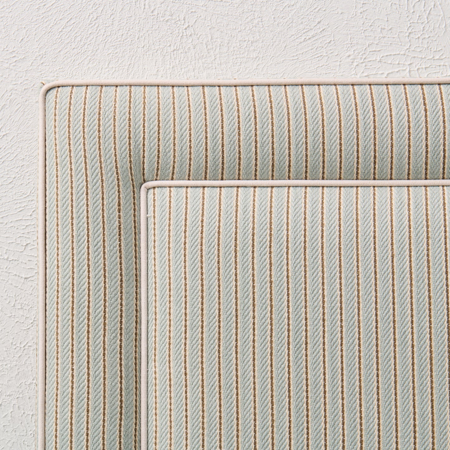The Jacob Queen Headboard - Stripe Grey Blue Fabric - White Trim