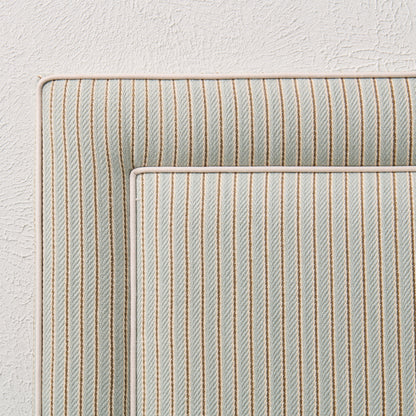 The Jacob Queen Headboard - Stripe Grey Blue Fabric - White Trim