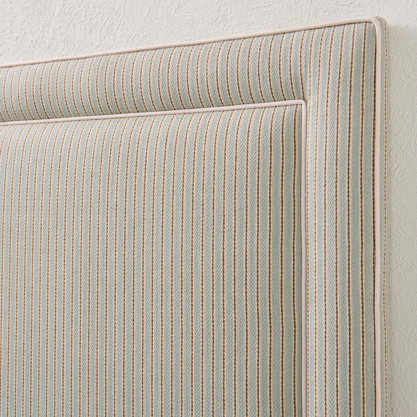 The Jacob Queen Headboard - Stripe Grey Blue Fabric - White Trim