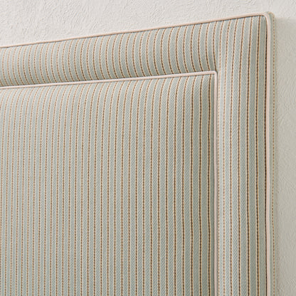 The Jacob Queen Headboard - Stripe Grey Blue Fabric - White Trim