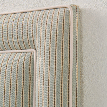 The Jacob Queen Headboard - Stripe Grey Blue Fabric - White Trim