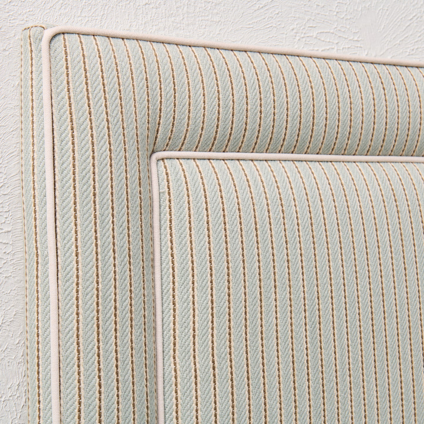 The Jacob Queen Headboard - Stripe Grey Blue Fabric - White Trim